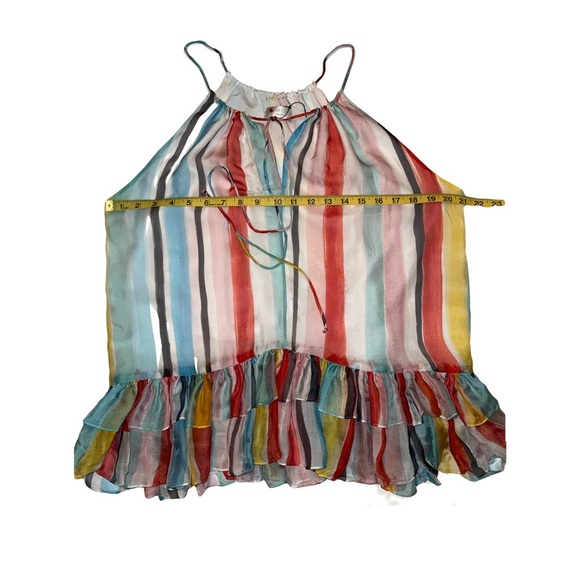 Caroline Constas Isla Silk Rainbow Striped
Ruffle Halter Silk Top Fits Like Med - Picture 2 of 5